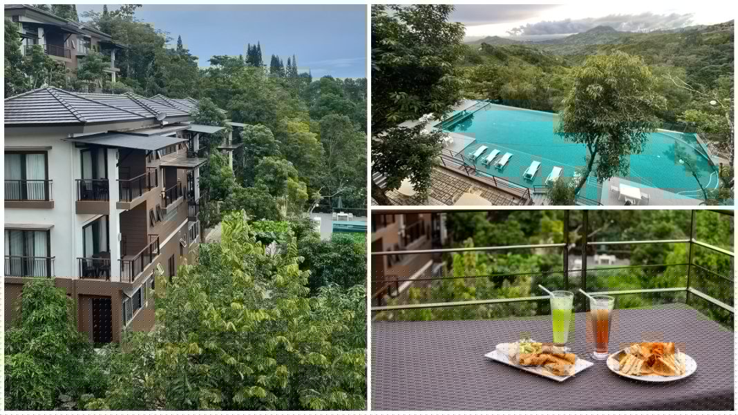 Mist Mountain Resort wide view showing the resort buildings surrounded by tropical mountain forest